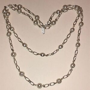 Talbots Elegant Silver Tone Faux Pearl Beaded Boho Necklace
